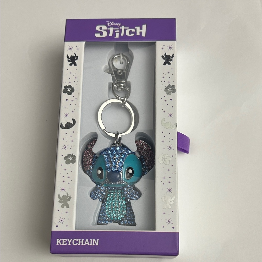 Disney (Lilo and)Stitch Blue and Purple Glitter Keychain / Clip on. new in box